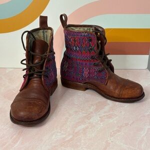 Vintage-Inspired Lace-Up Boots with Embroidered  Flowers.